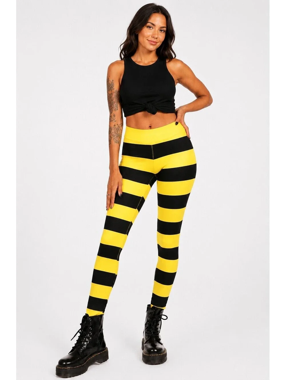 NWT Tipsy Elves Bumblebee Striped Halloween Leggings Size Medium - Picture 4 of 6
